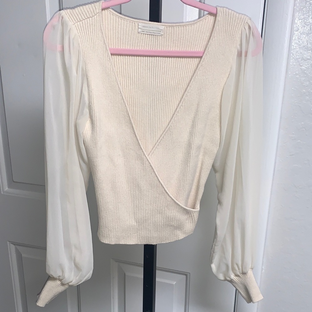 Urban outfitters ribbed wrapped sweater sheer sleeves medium